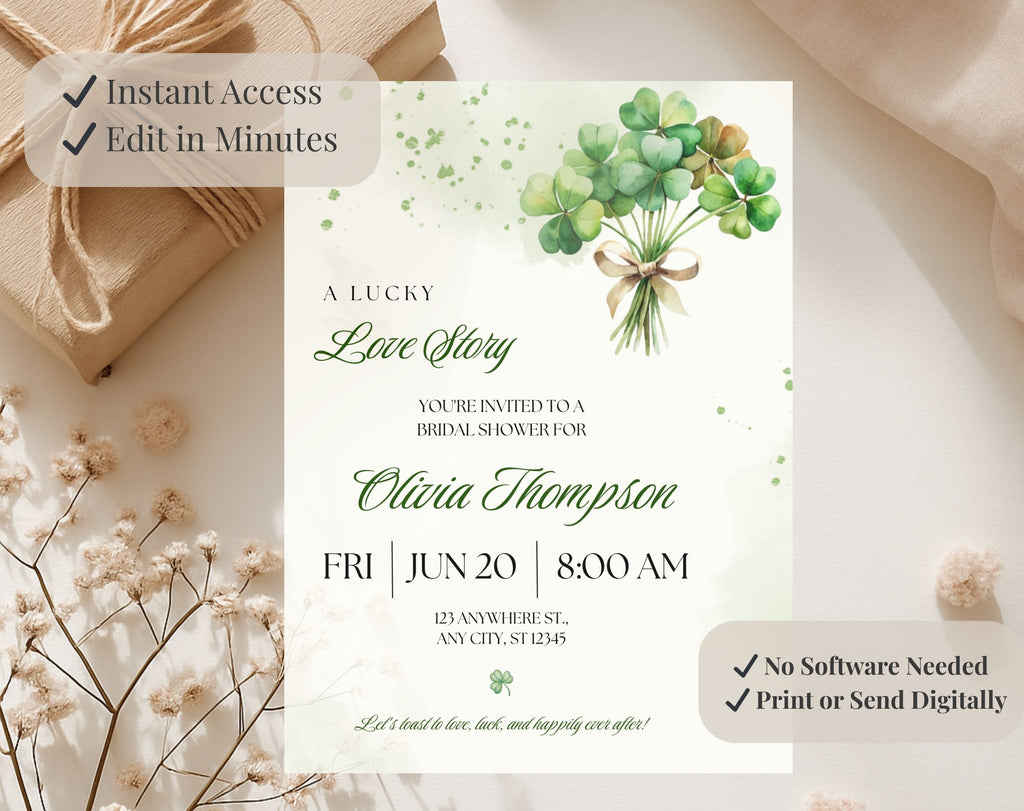 Green Clover Bridal Shower Invitation Template