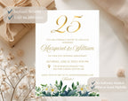 25th White Gold Wedding Anniversary Invitation