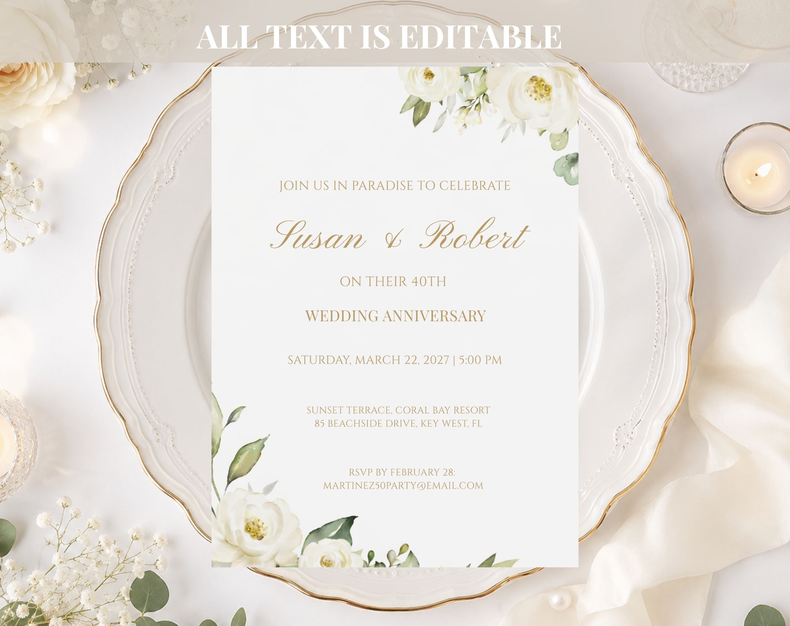 White Gold Floral 40th Wedding Anniversary
