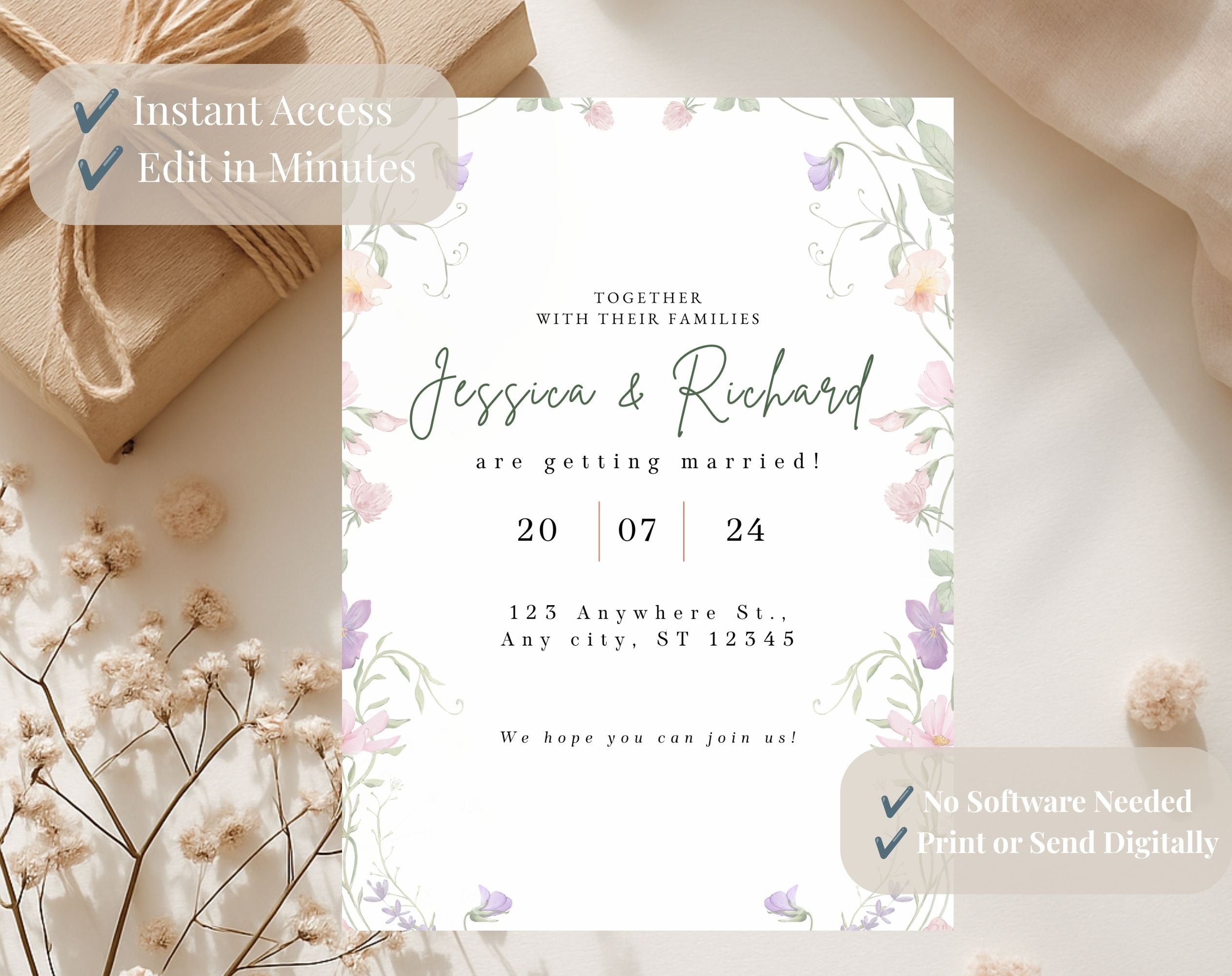 Elegant Wildflower Wedding Invitation