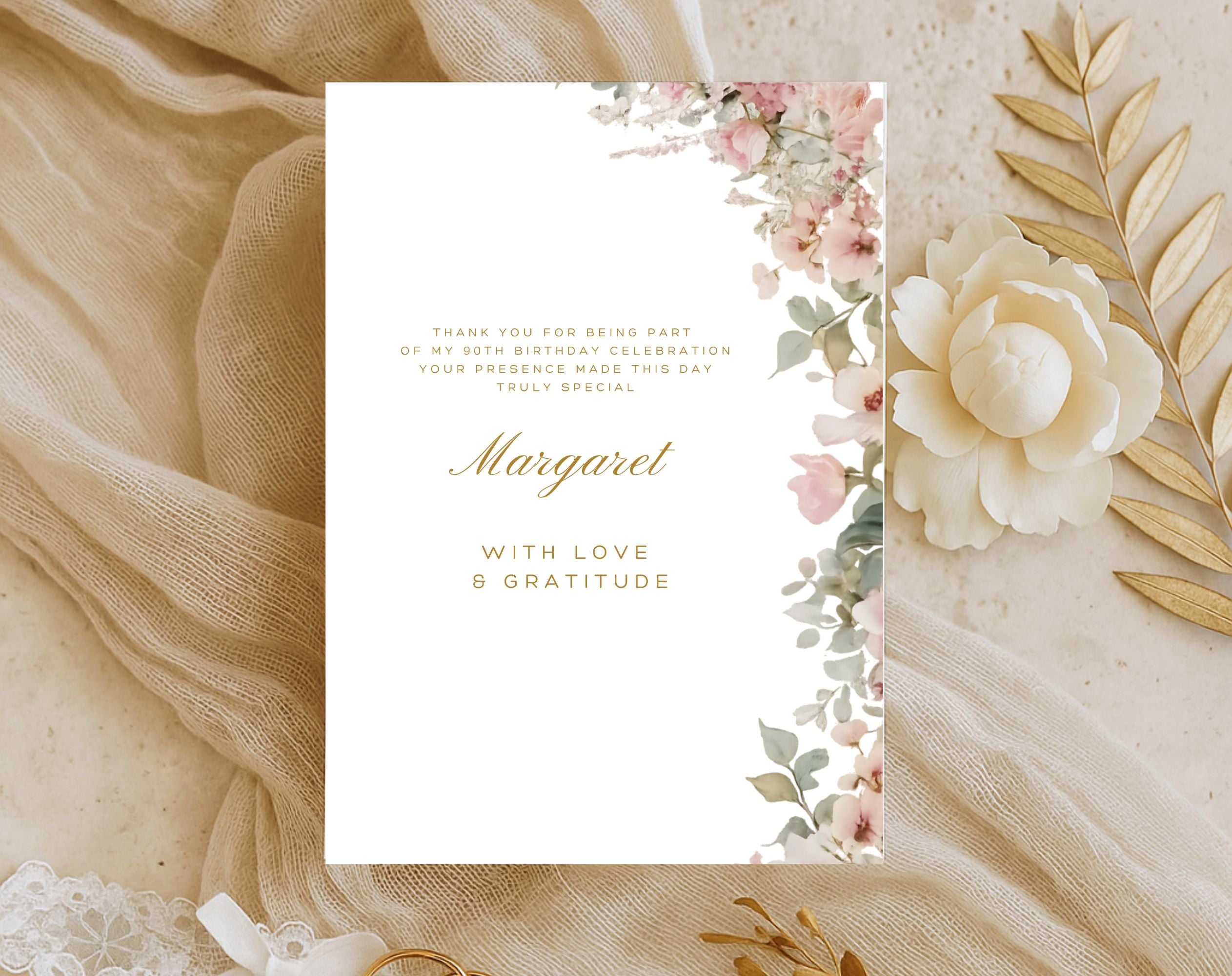 Elegant 90th Birthday Thank You Card