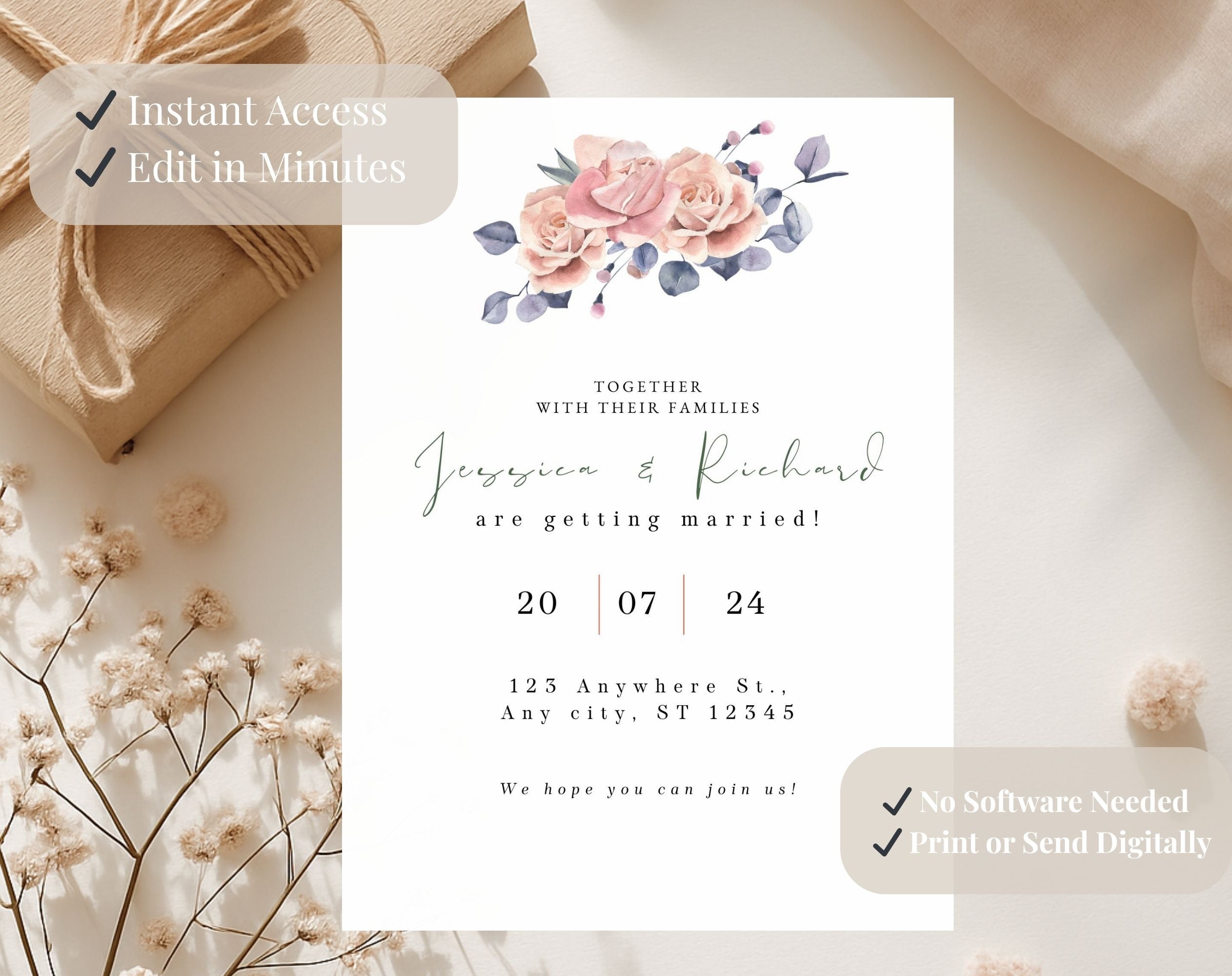 Blush Pink Floral Wedding Invitation