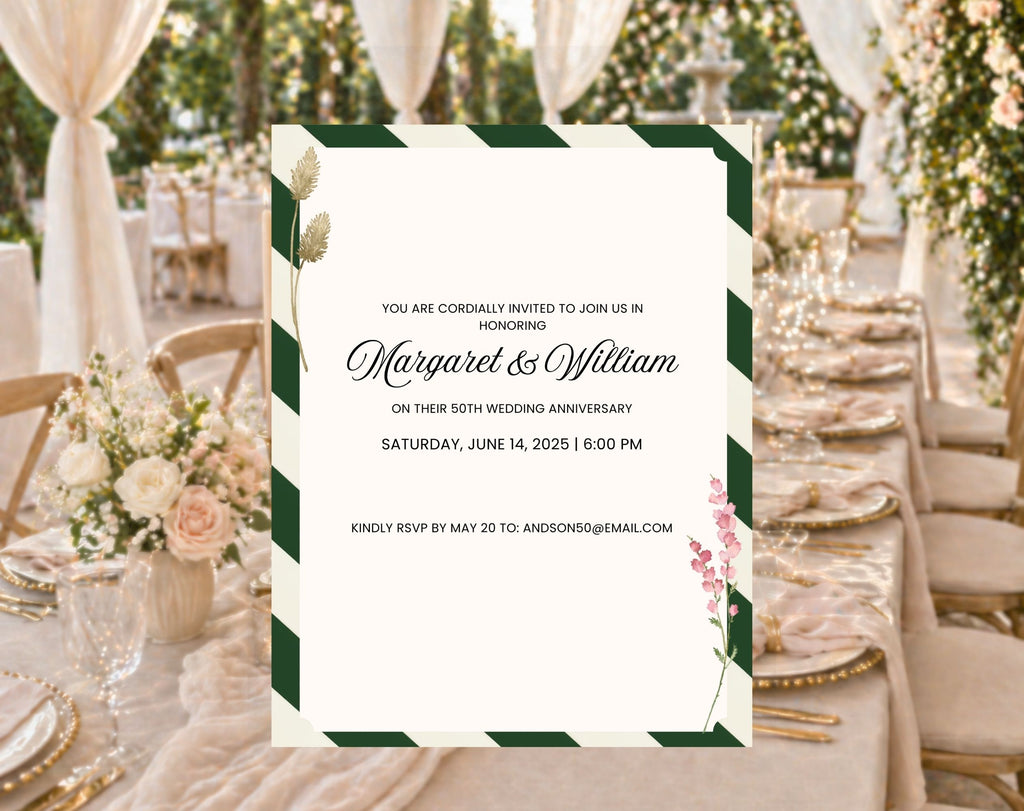 Elegant Green White 50th Anniversary Invitation