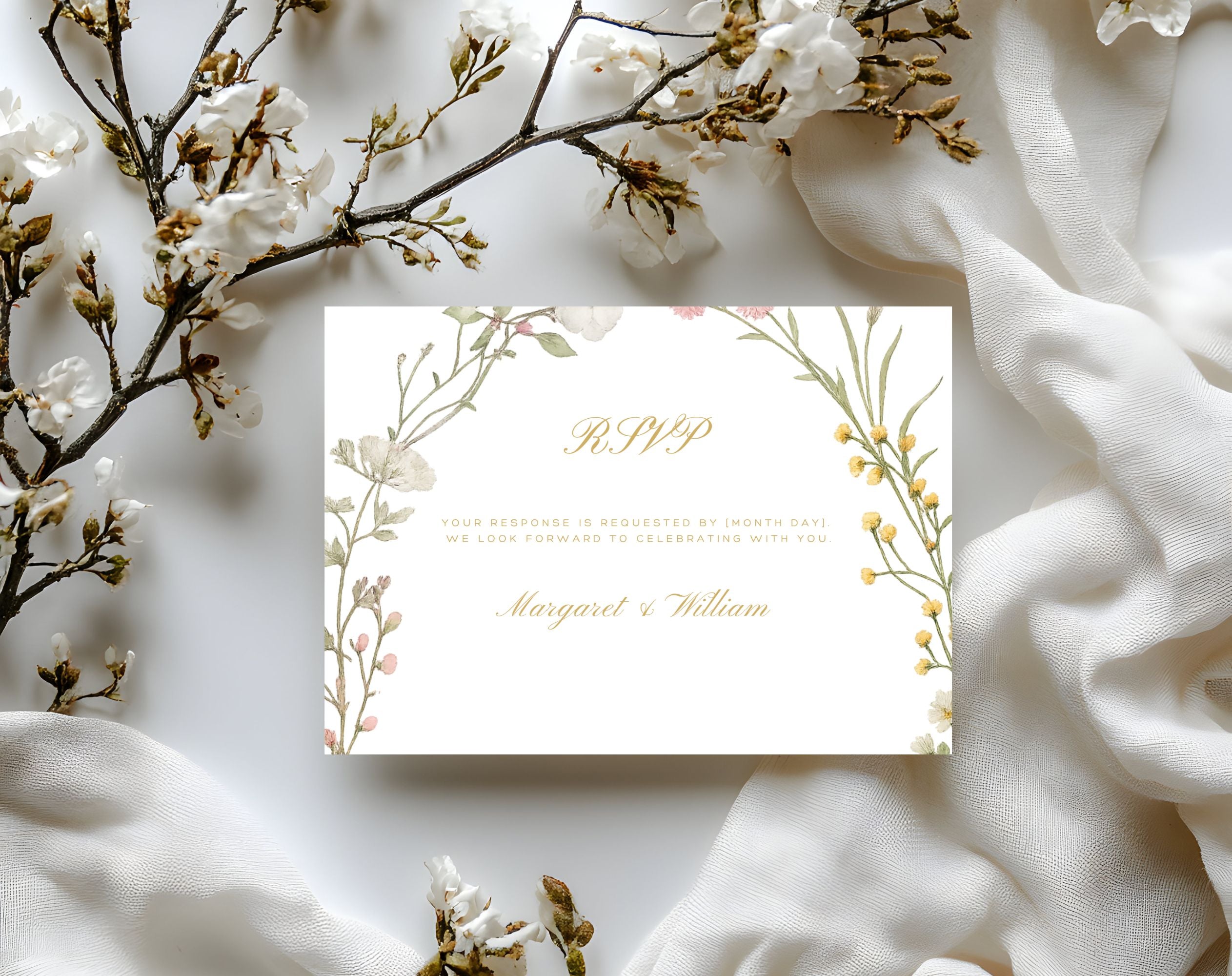 White Floral 50th Anniversary RSVP card