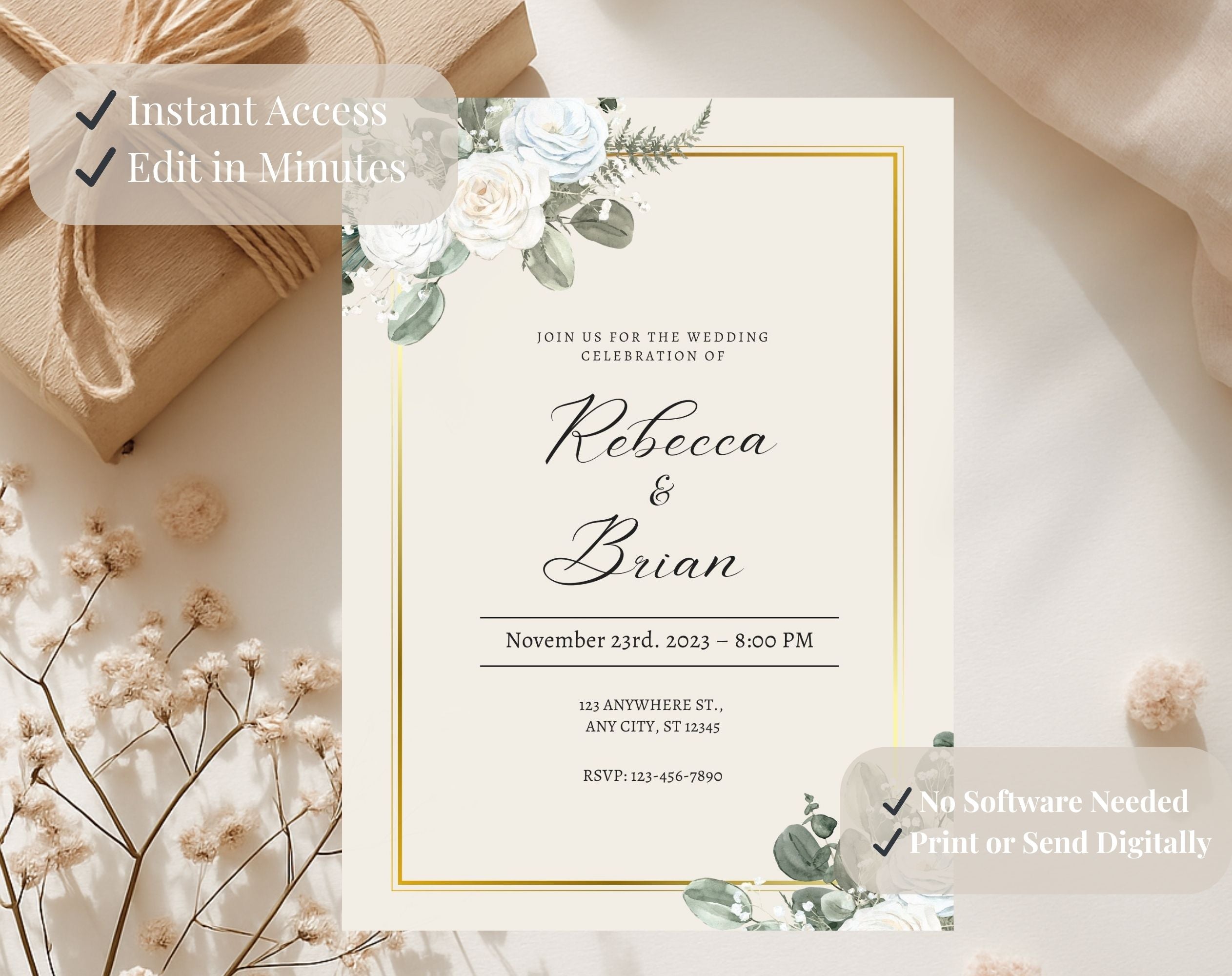 Elegant Green Floral Wedding Invitation
