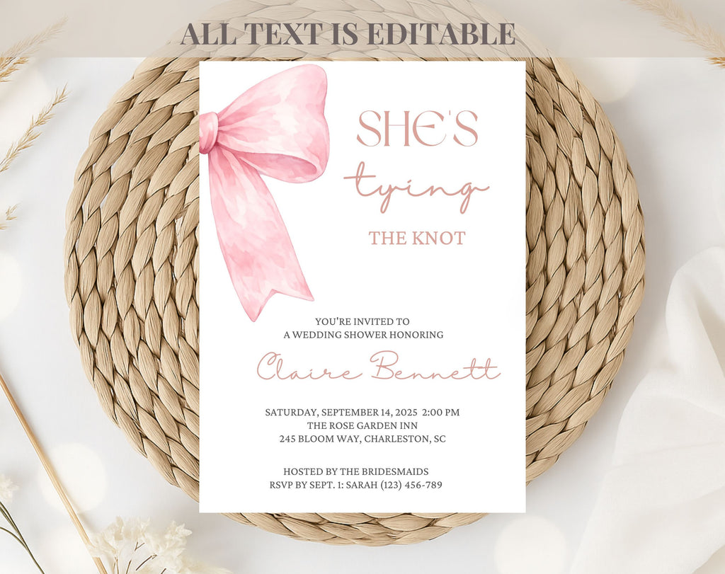 She's Tying the Knot Blush Pink Bridal Shower Invitation