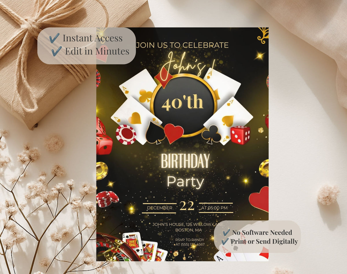 Casino 40th Birthday Invitation