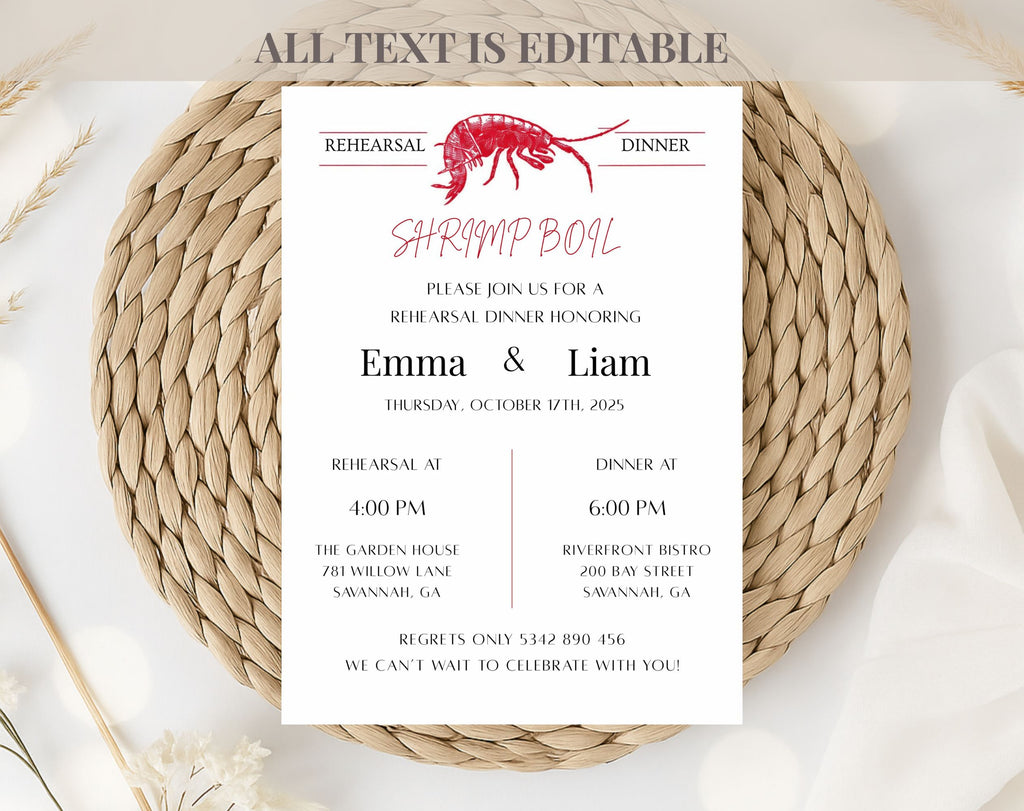 Shrimp Boil Rehearsal Dinner Invitation