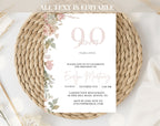 Blush Pink and Green Floral  90th Birthday Invitation