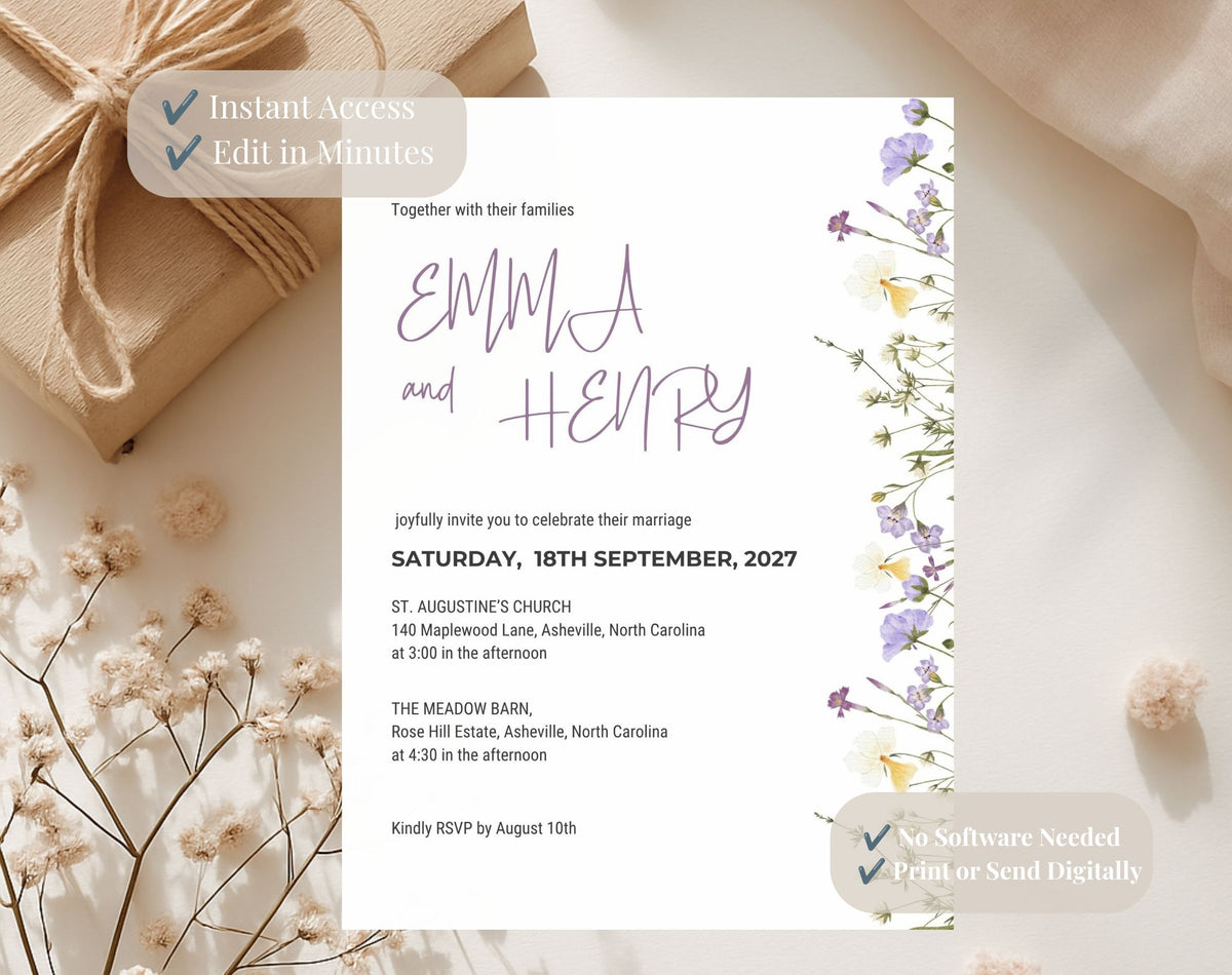 Wildflower Wedding Invitation Template