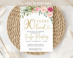 Gold Floral 90th Birthday Invitation