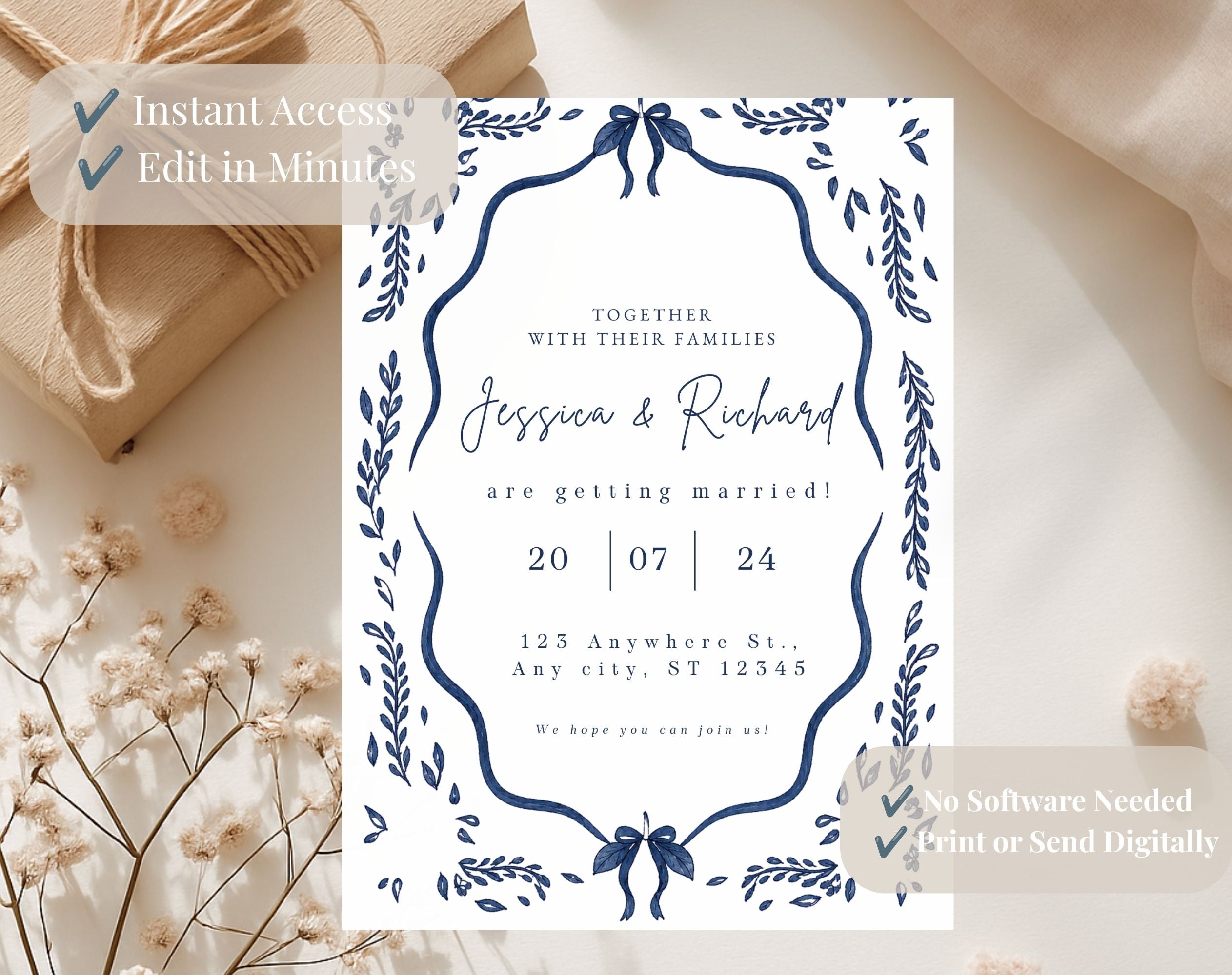 Blue Mediterranean Wedding Invitation