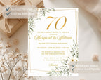 White Gold Floral 70th Wedding Anniversary Invitation