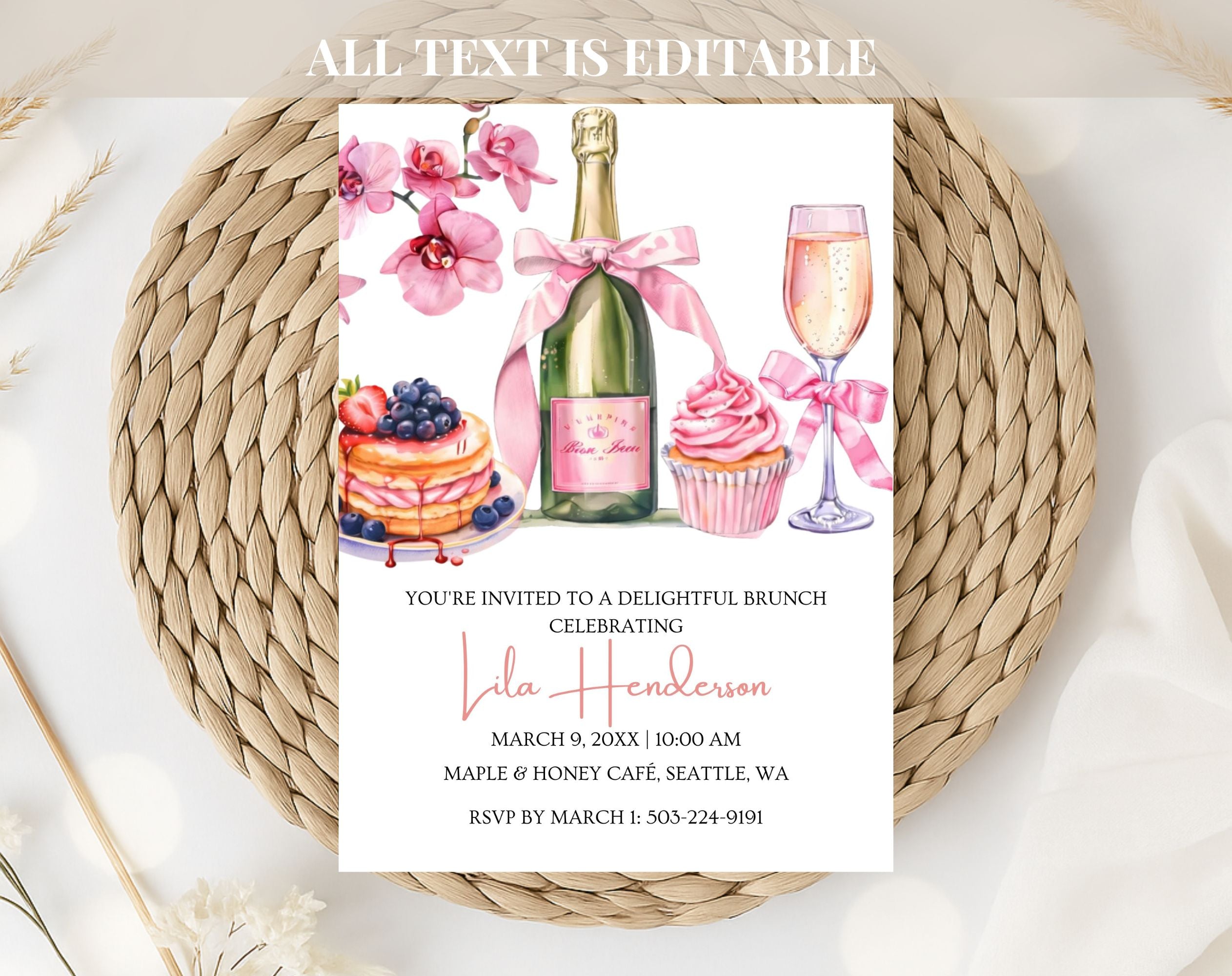 Pink and Gold Birthday Brunch Invitation