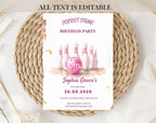 Girls Pink Bowling 10th Birthday Invitation