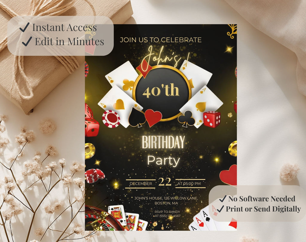 Casino 40th Birthday Invitation