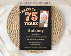 Vintage Black 75th Birthday Invitation