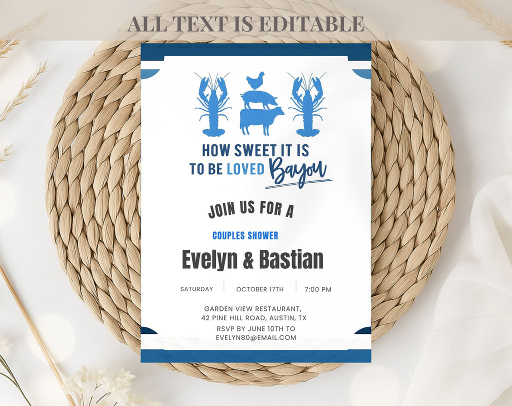 Blue and White Bayou Couples Shower Invitation