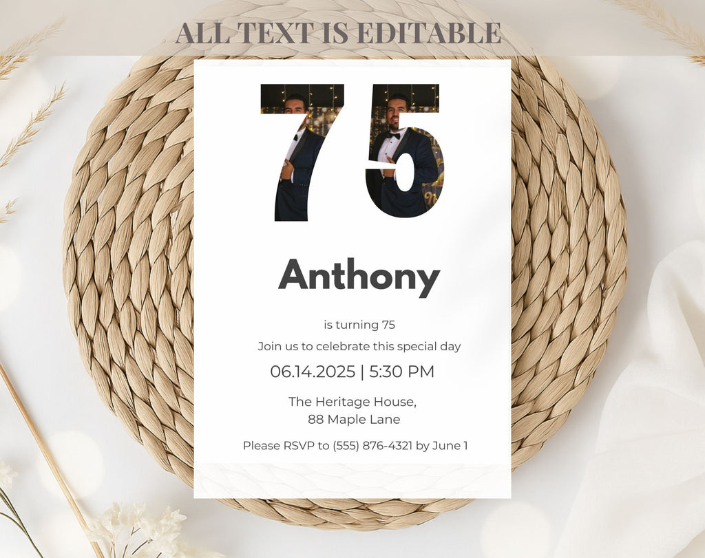 75th Photo Birthday Invitation