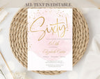Elegant Blush Pink Golden 60th Birthday Invitation