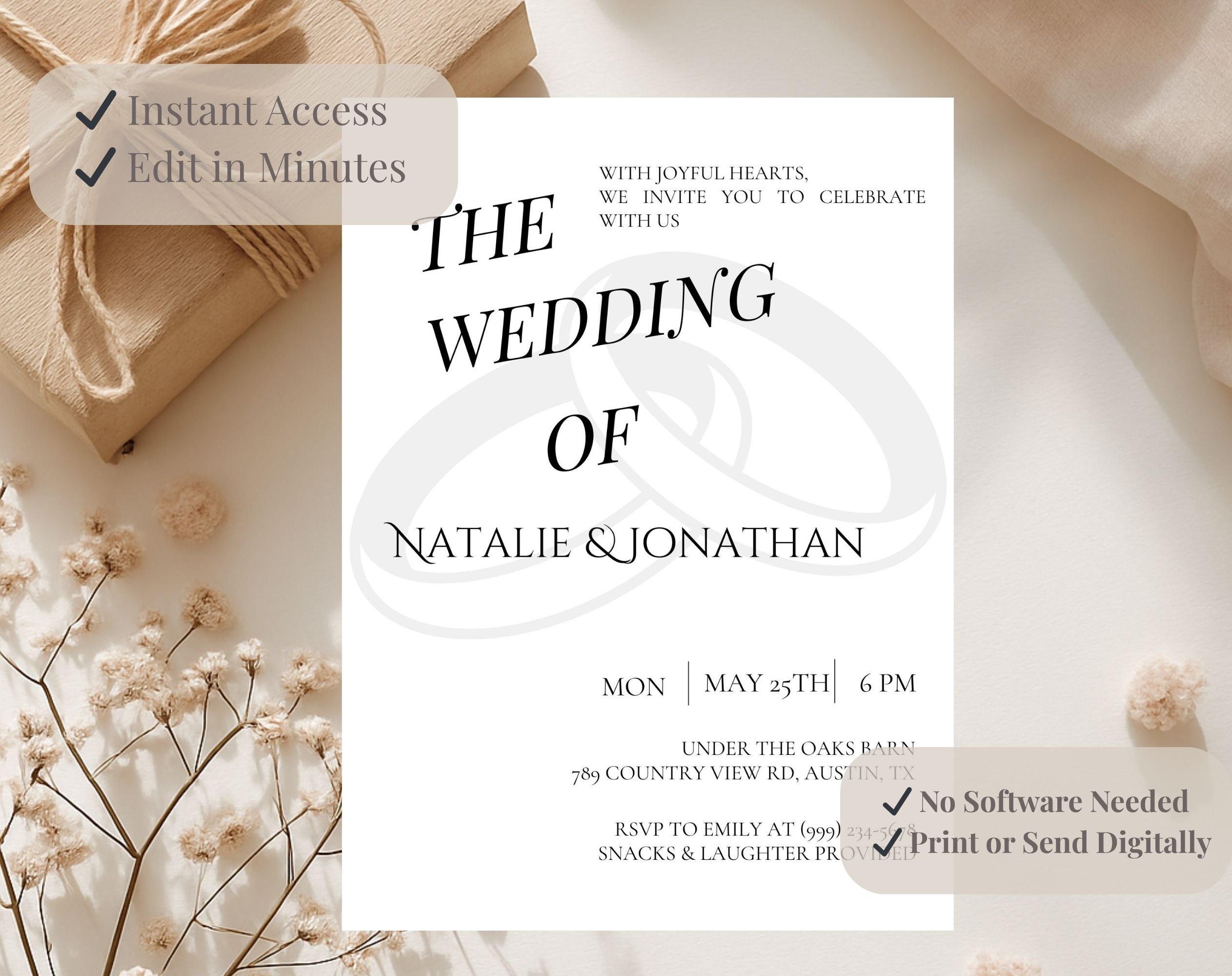 White Minimalist Wedding Invitation