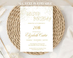 White and Gold 20th Birthday Invitation