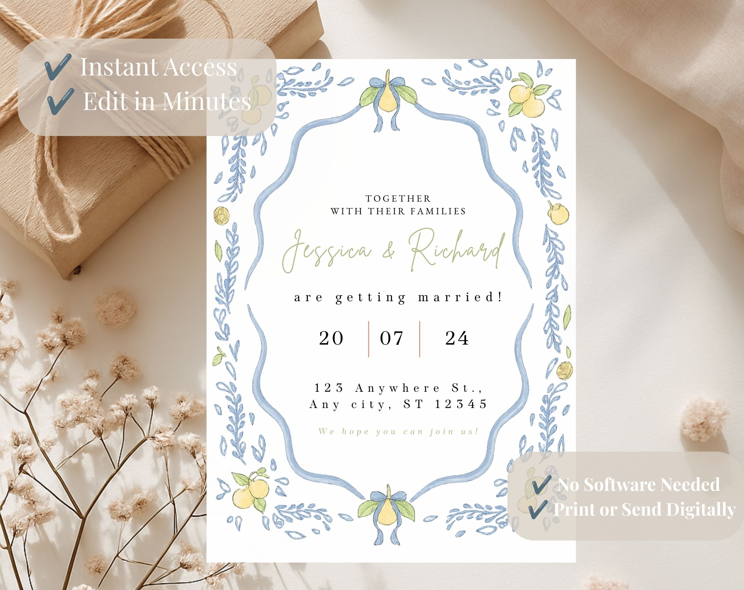 Mediterranean Lemon Wedding Invitation