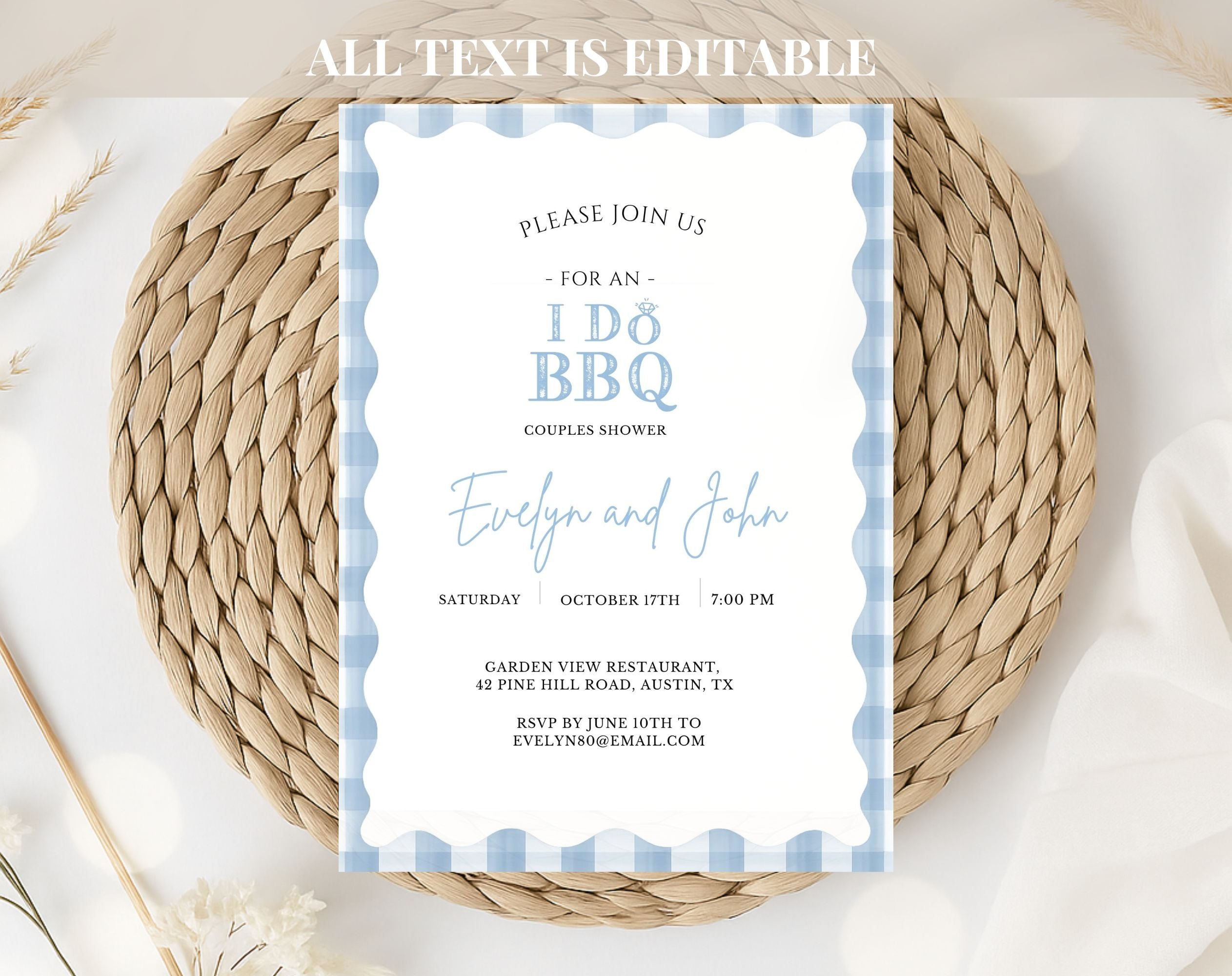 Blue and White I Do BBQ Invitation