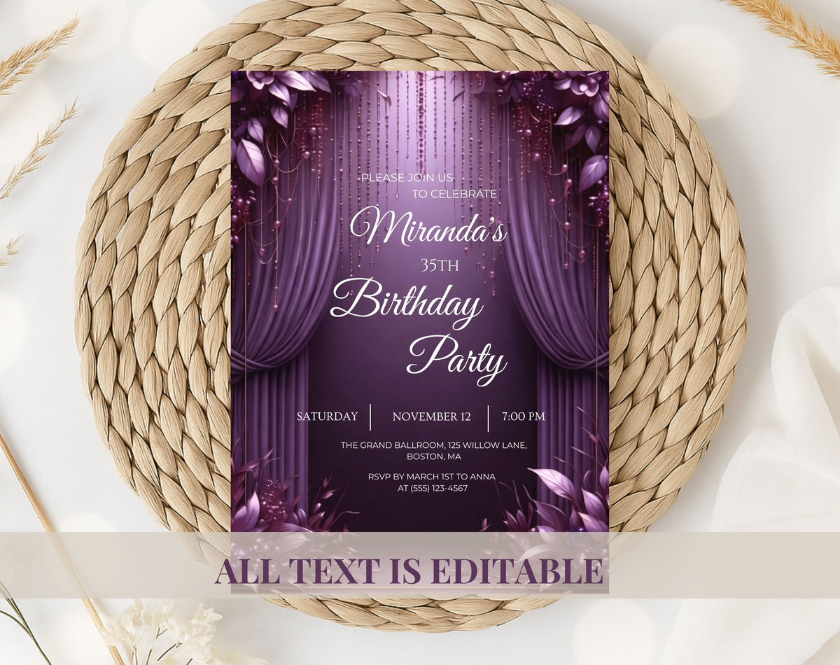 Luxury Purple 35th Birthday Invitation