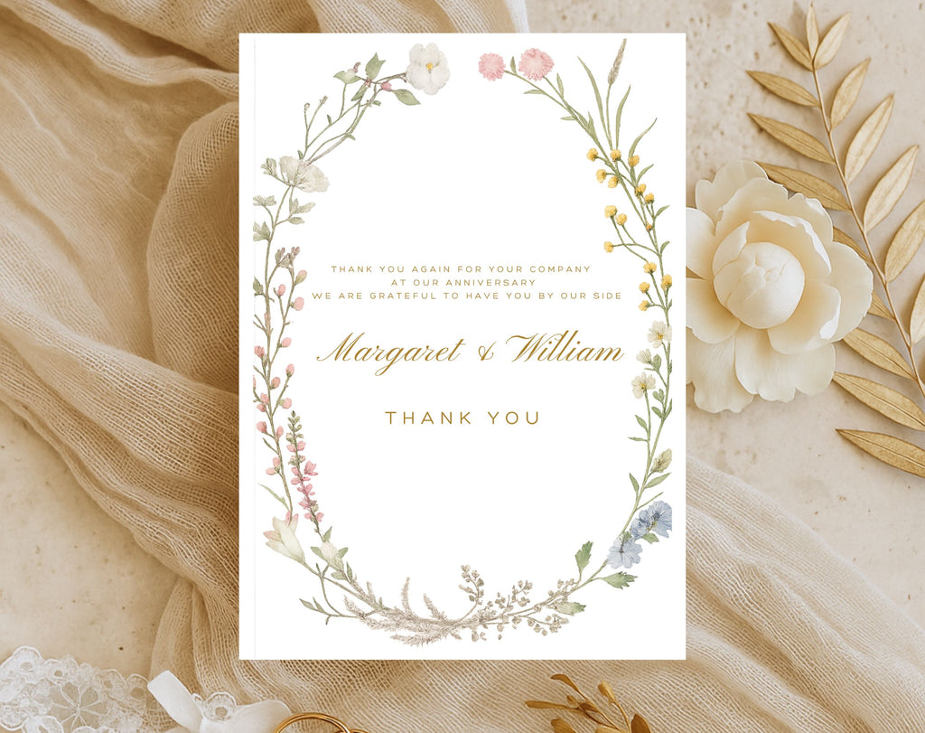 White Floral 50th Anniversary Thank you card