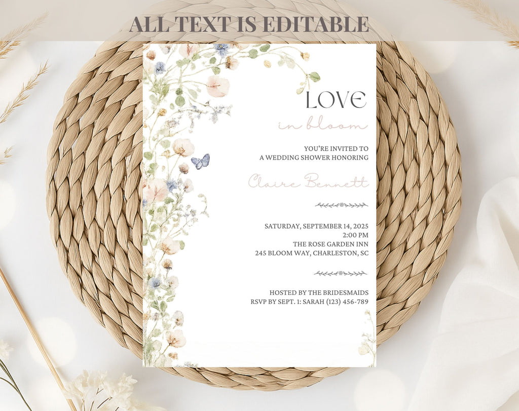 Neutral Floral  Love in Bloom Bridal Shower Invitation