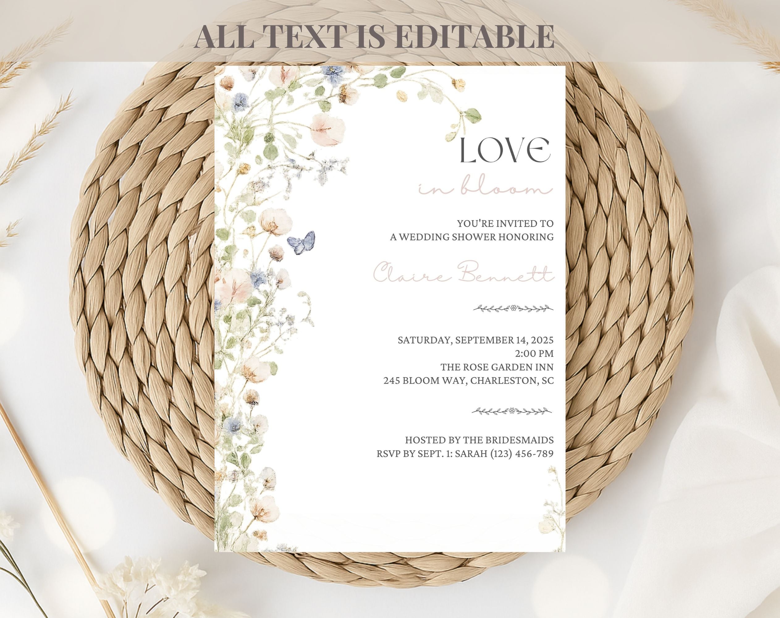 Neutral Floral  Love in Bloom Bridal Shower Invitation