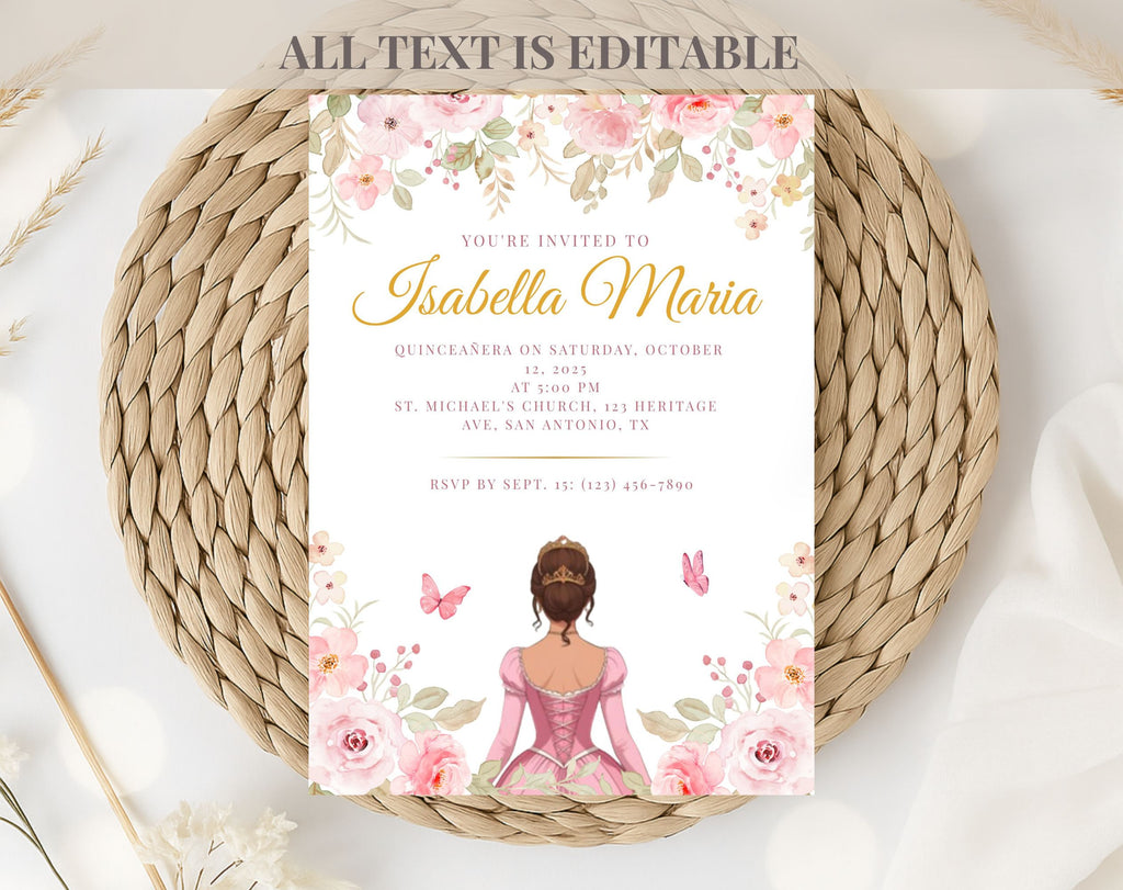 Pink and Gold Quinceañera Sweet 15 Birthday Invitation