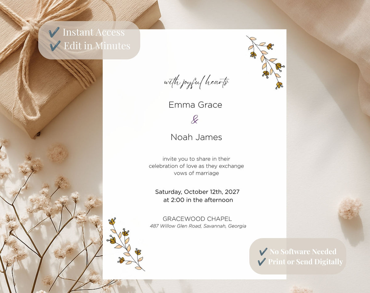Elegant Orange Floral Wedding Invitation