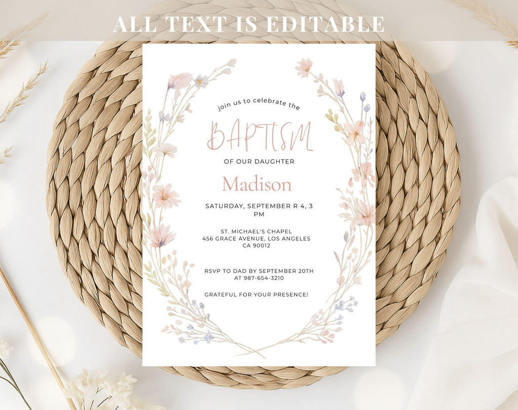 Floral Baptism Invitation