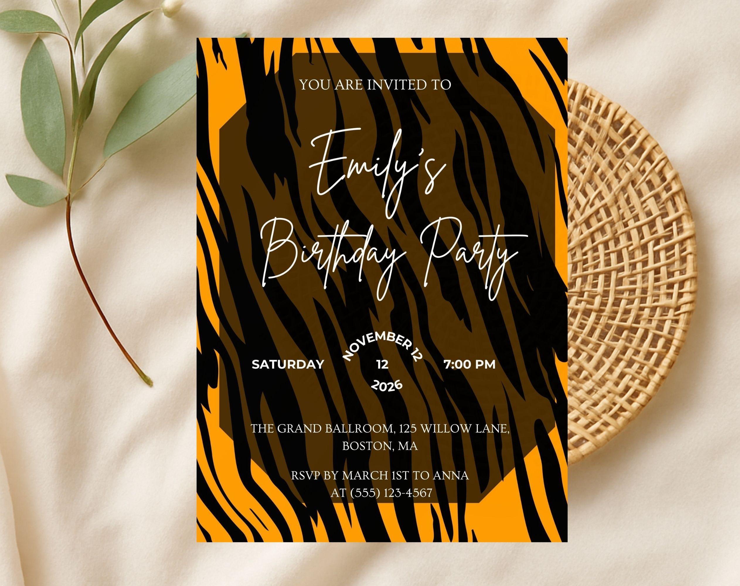 Tiger Print Birthday Invitation