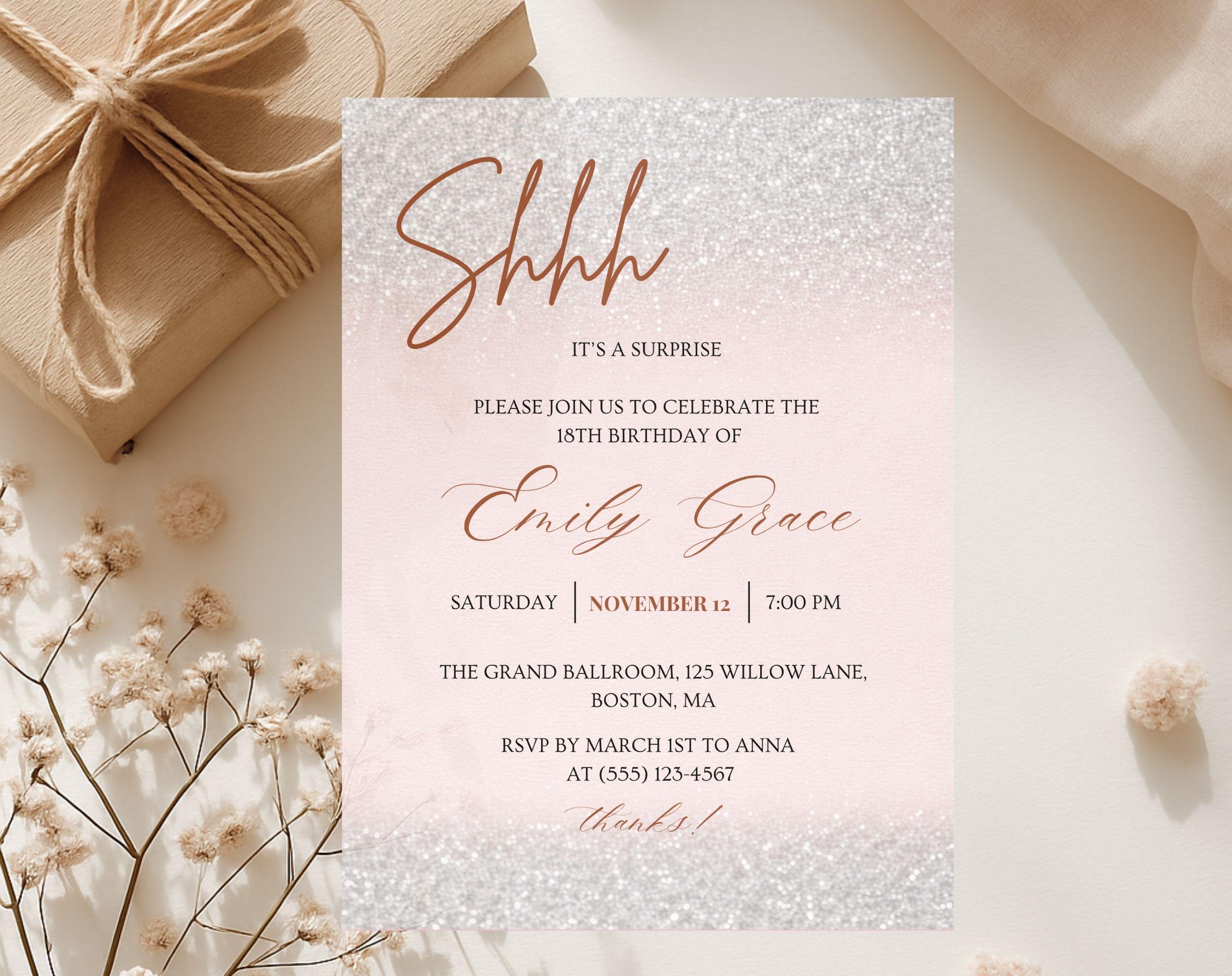 Pink glitter 18th Birthday Invitation