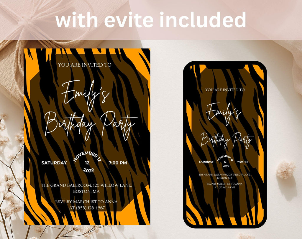Tiger Print Birthday Invitation