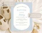 Classic Blue Striped Baptism Invitation