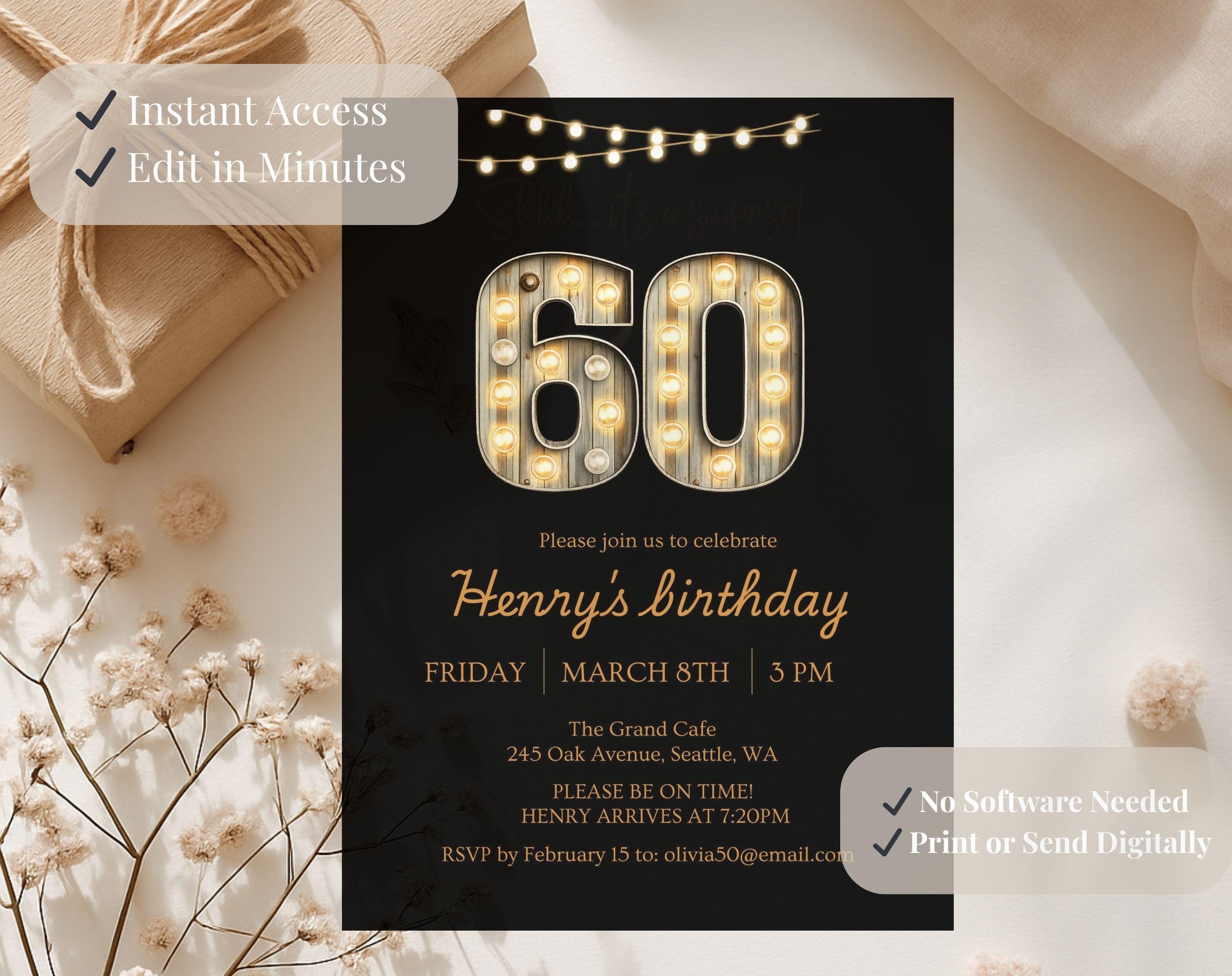 Black Gold 60th Birthday Invitation
