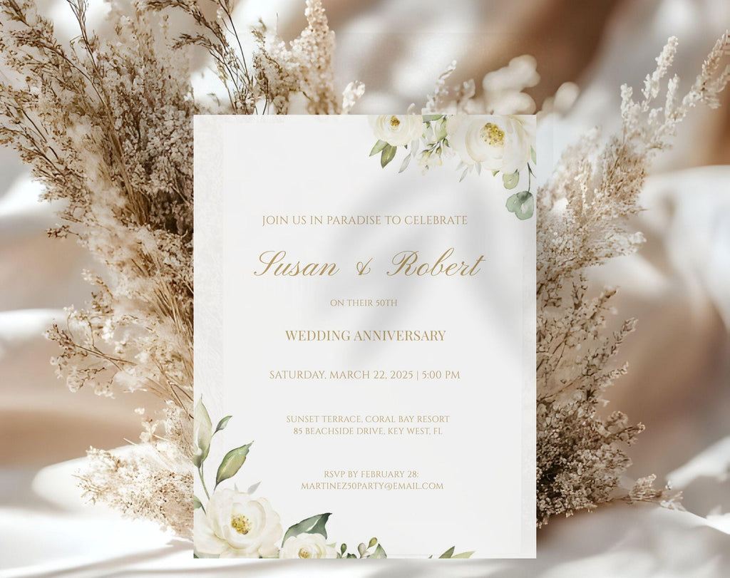 White Gold Floral 50th Wedding Anniversary