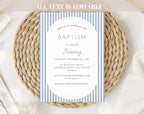 Classic Blue Striped Baptism Invitation