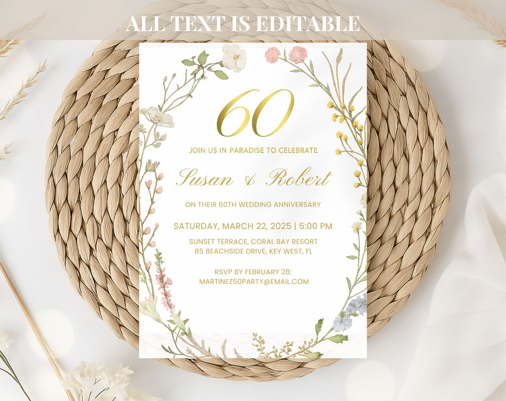 Elegant Floral 60th Wedding Anniversary Invitation