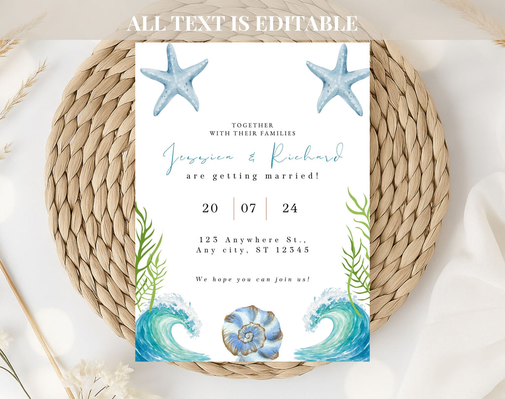 Coastal Beach Wedding Invitation Template
