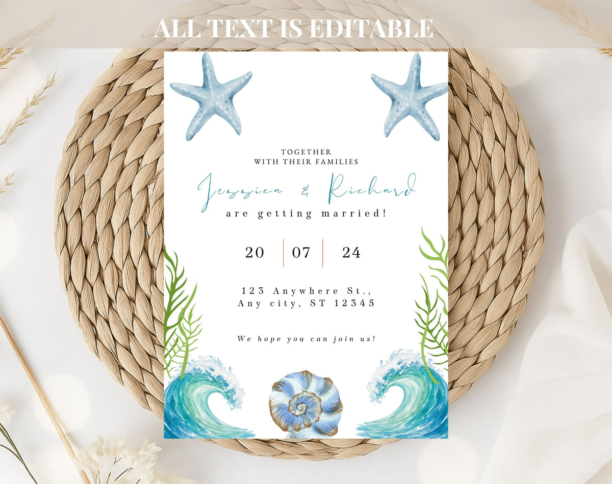 Coastal Beach Wedding Invitation Template