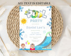 Blue Green Pool Party Kids birthday Invitation
