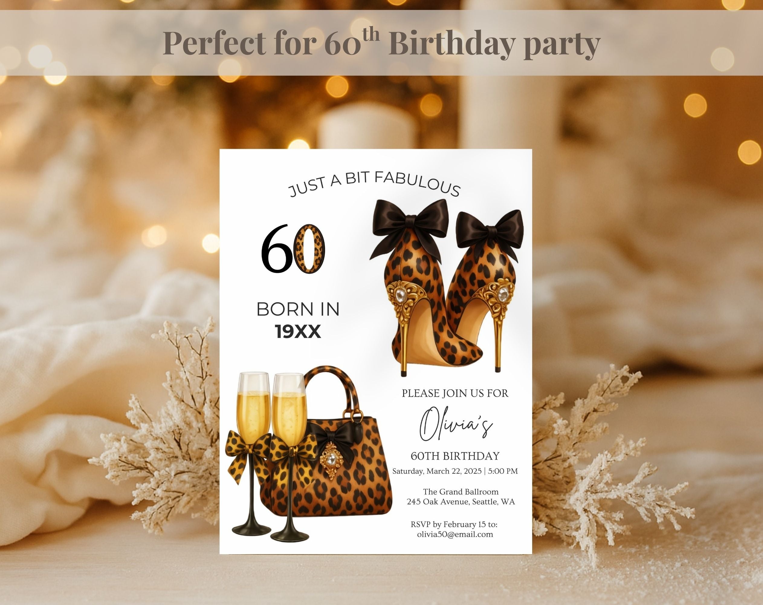Leopard 60th Birthday Invitation