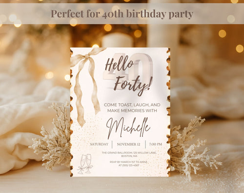 40th Birthday Invitation Beige Gold