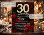 Red Rose 30th Birthday Invitation