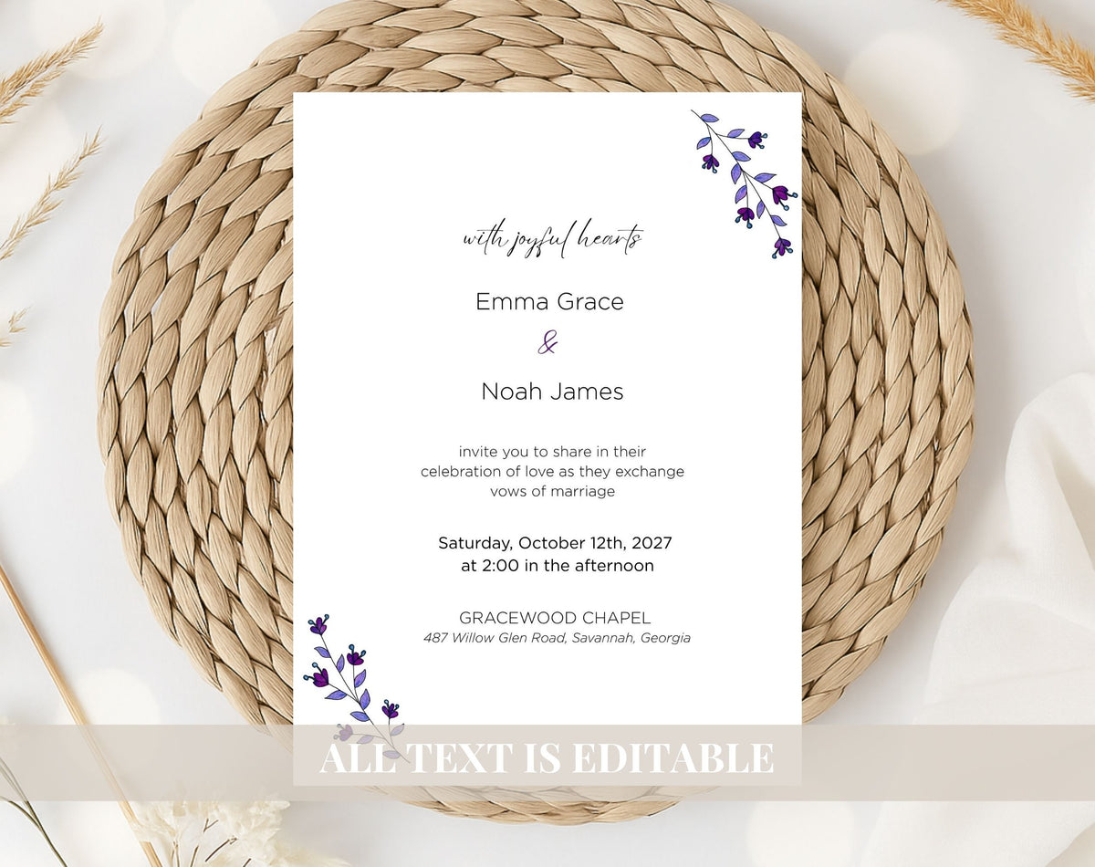 Elegant Purple Floral Wedding Invitation